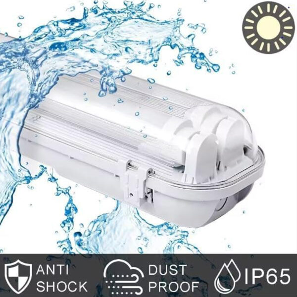 LED WATER PROOF 2ft T8 Double Tube Light Fixture, 18 Watt, 4000lm, 6000K (Bright White), Clear Cover, IP65 Waterproof Light, Indoor/Outdoor Lighting, Corridor, Mall, Factory, Industrial Area, etc Egylux Luminaire EGYOCEAN-2X60CM 