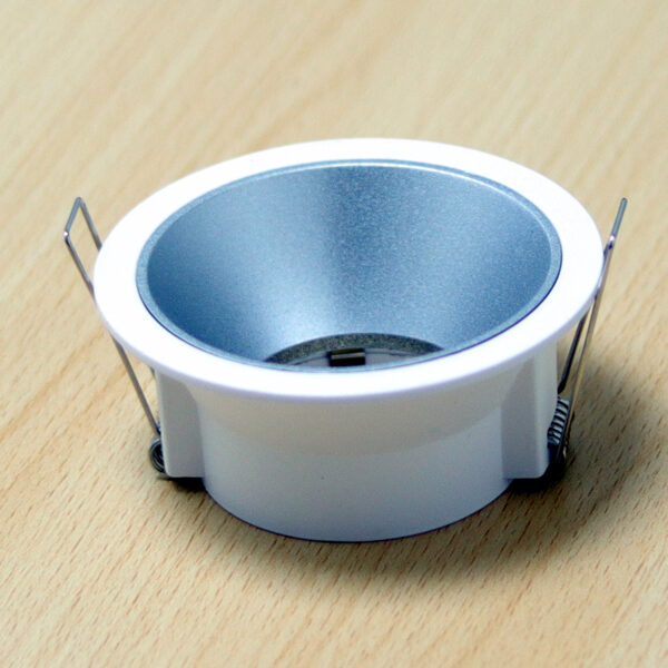 Round White and Silver Matte Recessed Spotlight Frame MR16 Fixture Aluminum Mounting Frame Recessed Spotlight Including GU10 Socket for LED, Halogen Ceiling Spot Recessed Lights Hole Color H-501-RD-WH+S.SILVER-ELSEWEDY
