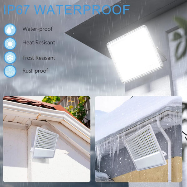 100W LED Flood Light Outdoor, IP67 Waterproof Security Light, 3000K Warm white - 6500K Daylight White Flood Lights for Backyard, Garden, Garage, Playground - Image 4