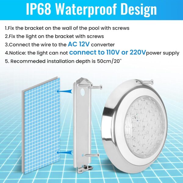 Elsewedy Ø30cm Submersible Led Light, 12V 18W Color Change Led Pool Light Pond Light Underwater Light 3000K and RGB for Inground Pool IP68 Waterproof UW7718 - Image 3