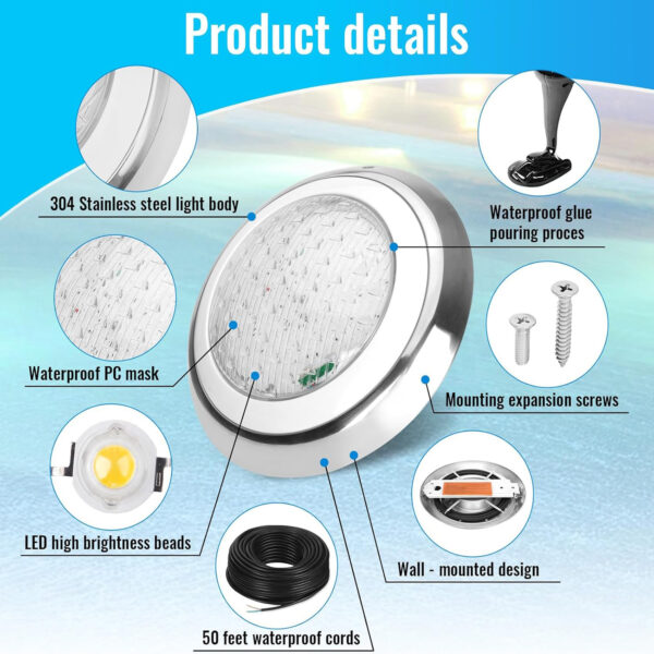 Elsewedy Ø30cm Submersible Led Light, 12V 18W Color Change Led Pool Light Pond Light Underwater Light 3000K and RGB for Inground Pool IP68 Waterproof UW7718 - Image 4