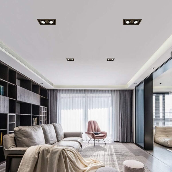 Recessed Double Head Ceiling Spot Light, Natural White, Day White, Indoor 30W LED Spotlight 180°Adjustable Ceiling Downlight, 4000K/6000K Rectangle Housing Light WT-991-15W*2 - Image 3