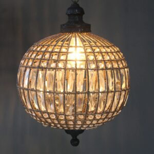 Antique Crystal Globe Chandelier, Adjustable Crystal Sphere Classic Pendant Light Fixture for Living Room Kitchen Island Bronze YG1010/30B-Elsewedy