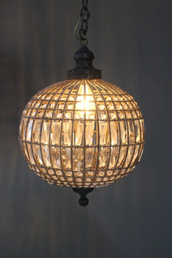 Antique Crystal Globe Chandelier, Adjustable Crystal Sphere Classic Pendant Light Fixture for Living Room Kitchen Island Bronze YG1010/30B-Elsewedy