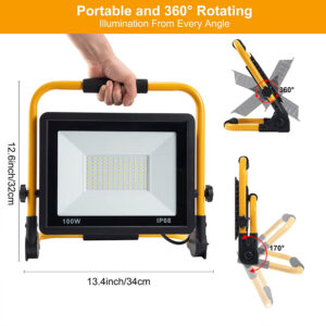 Elsewedy Camping Flood Lights COB LED Rechargeable Portable 200W Work Light Waterproof Adjustable Angle Floodlights for Outdoor BBQ Garden Hiking Emergency Car Repairing Workshop 6000K YMTGD5-CHARGELAMP-WH